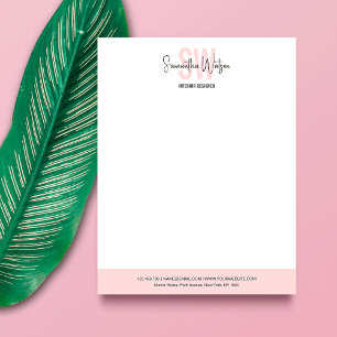 Elegant Blush Pink Modern Business Logo Monogram Custom Letterhead
