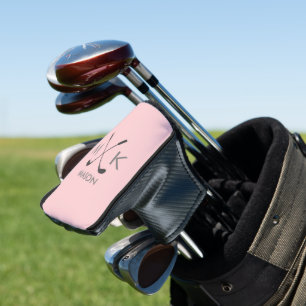 Elegant Blush Pink   Modern Golfer Monogram Golf Head Cover