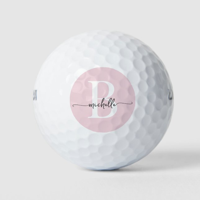 Elegant Blush Pink Modern Script Monogram Name Golf Balls (Front)