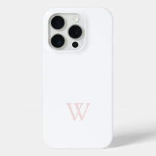 Elegant Blush Pink Monogram Initial White iPhone 15 Pro Case
