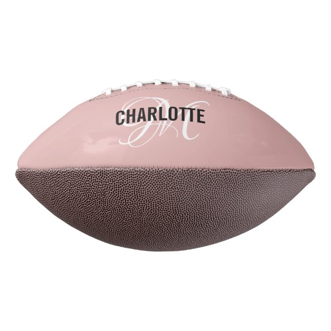 Elegant blush pink monogram name football (Rotated 270)