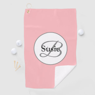 Elegant Blush Pink Monogram Personalised Name Golf Towel