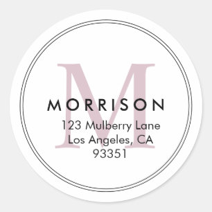 Elegant Blush Pink Monogram Return Address Classic Round Sticker