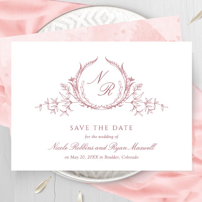 Elegant Blush Pink Monogram Wedding, Calligraphy Save The Date (Creator Uploaded)