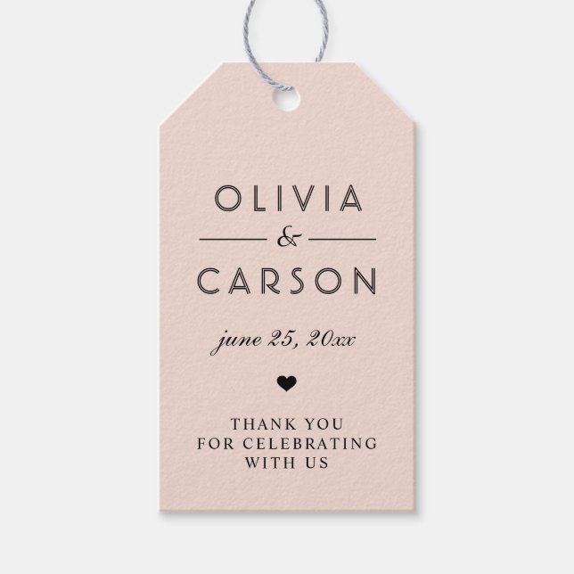 Elegant Blush Pink Monogram Wedding Favour Gift Tags (Front)