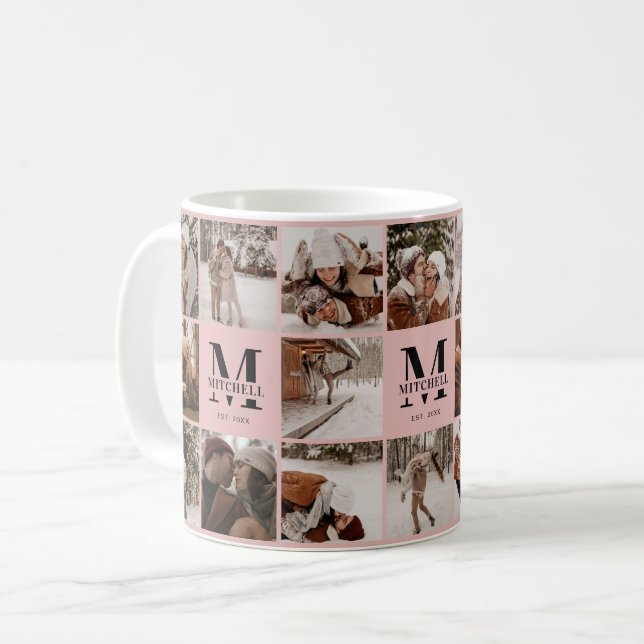 Elegant Blush Pink Multi Photo Collage Keepsake Coffee Mug (Front Left)