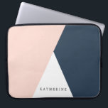 Elegant blush pink & navy blue geometric triangles laptop sleeve<br><div class="desc">Minimalist and modern design representing blush pink,  white and navy blue colour block.</div>