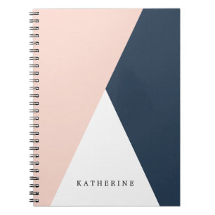 Elegant blush pink & navy blue geometric triangles notebook