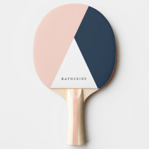 Elegant blush pink & navy blue geometric triangles ping pong paddle
