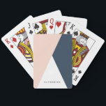 Elegant blush pink & navy blue geometric triangles playing cards<br><div class="desc">Minimalist and modern design representing blush pink,  white and navy blue colour block.</div>