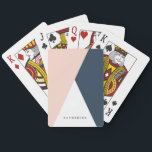 Elegant blush pink & navy blue geometric triangles playing cards<br><div class="desc">Minimalist and modern design representing blush pink,  white and navy blue colour block.</div>