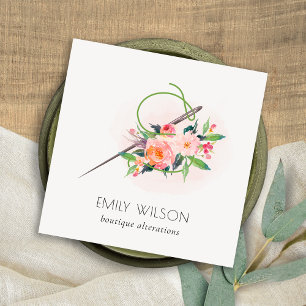 Elegant Blush Pink Needle Watercolor Floral Tailor Square Business Card