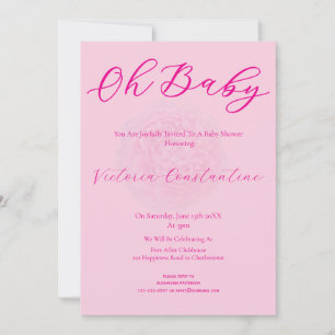 Elegant Blush Pink Oh Baby Bold Script Floral Invitation