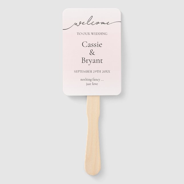 Elegant Blush Pink Ombre Modern Wedding Program Hand Fan (Front)
