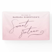 Elegant Blush Pink Ombre Script Sweet Sixteen