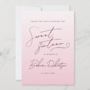 Elegant Blush Pink Ombre Script Sweet Sixteen Thank You Card