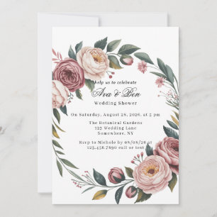 Elegant Blush Pink Painted Floral Wedding Shower Invitation
