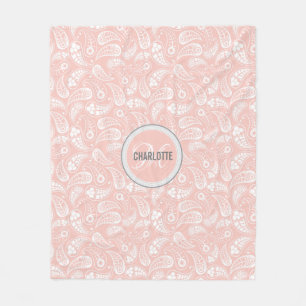 elegant blush pink paisley monogram name fleece blanket