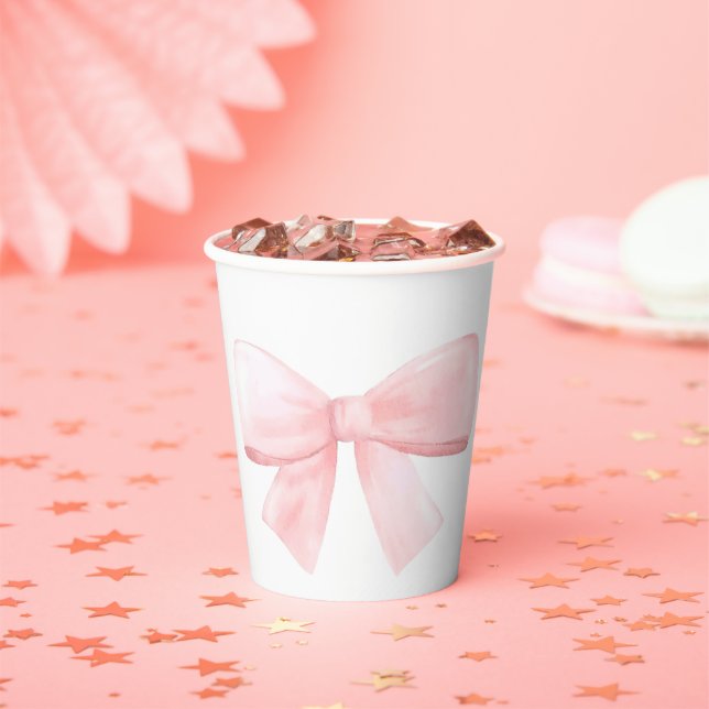 Elegant Blush Pink Pastel Bow Girl Baby Shower Paper Cups (Insitu)