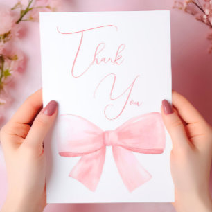 Elegant Blush Pink Pastel Bow Girl Baby Shower Thank You Card