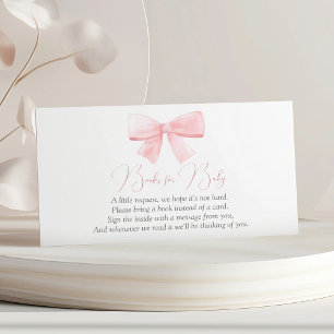 Elegant Blush Pink Pastel Bow Girl Books for Baby Enclosure Card
