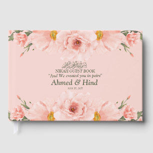 Elegant Blush Pink Peach Floral Wedding Keepsake Guest Book