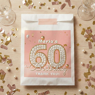 Elegant Blush Pink Pearl And Gold 60th Birthday Favour Bags