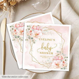Elegant blush pink peonies baby shower luncheon  napkin