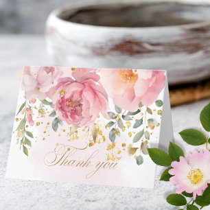 Elegant Blush Pink Peonies Floral Thank You Card