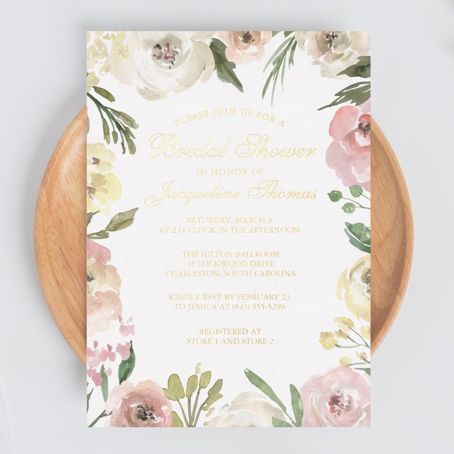 Elegant Blush Pink Peony Floral Bridal Shower Gold (Creator Uploaded)