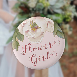 Elegant Blush Pink Peony Floral Flower Girl  Butto 6 Cm Round Badge