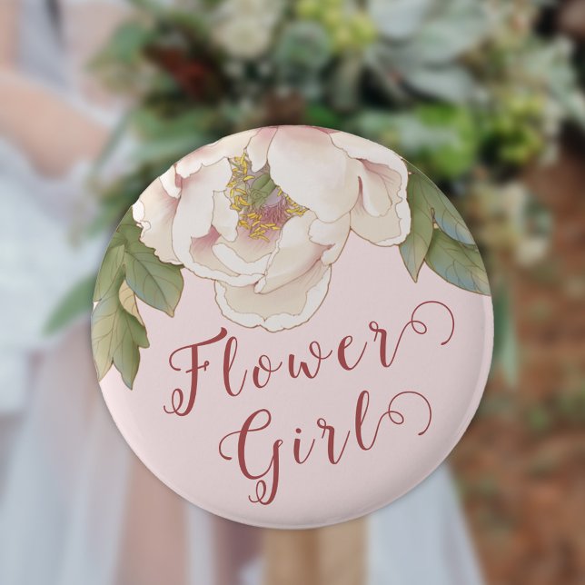 Elegant Blush Pink Peony Floral Flower Girl  Butto 6 Cm Round Badge (Creator Uploaded)