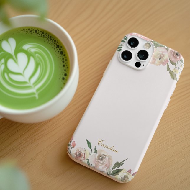 Elegant Blush Pink Peony Floral Gold Monogram iPhone Case (Creator Uploaded)