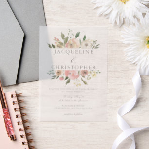 Elegant Blush Pink Peony Floral Spring Wedding Vellum Invitations