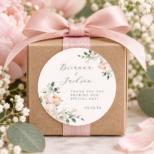 Elegant Blush Pink Peony Floral Wedding Classic Round Sticker