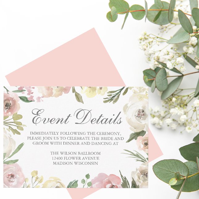 Elegant Blush Pink Peony Floral Wedding Details Enclosure Card (Creator Uploaded)
