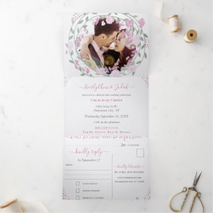 Elegant Blush Pink Peony Floral Wedding Tri-Fold Invitation