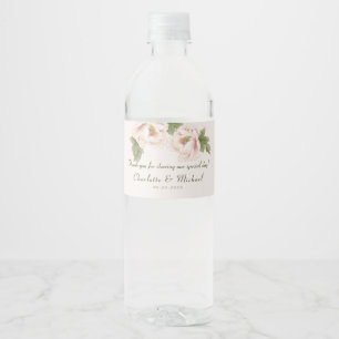 Elegant Blush Pink Peony Floral Wedding Water Bottle Label