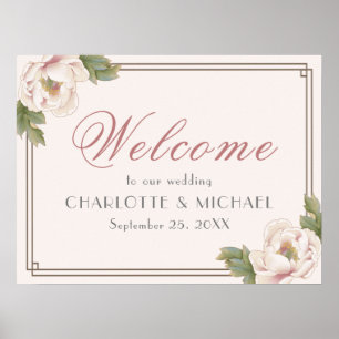 Elegant Blush Pink Peony Flowers Wedding Welcome Poster