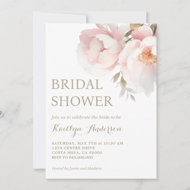 Elegant Blush Pink Peony Garden Bridal Shower Invitation (Front)