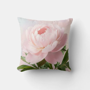 Elegant Blush Pink Peony Realistic Floral Cushion