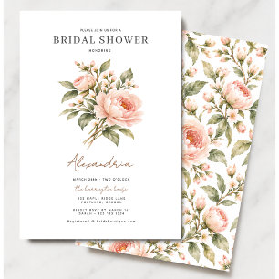 Elegant Blush Pink Peony Watercolor Bridal Shower Invitation
