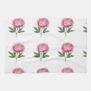 Elegant Blush Pink Peony Watercolor Floral Pattern Tea Towel