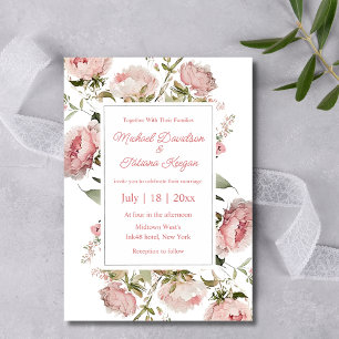 Elegant Blush Pink Peony Watercolor Floral Wedding Invitation