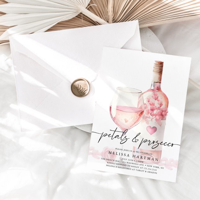 Elegant Blush Pink Petals & Prosecco Bridal Shower Invitation (Creator Uploaded)