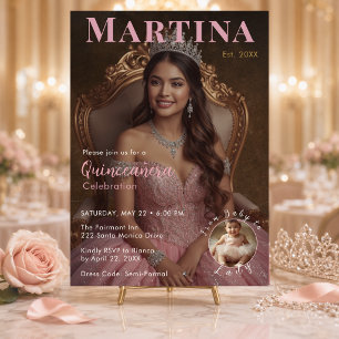 Elegant Blush Pink Photo Quinceañera Celebration Invitation