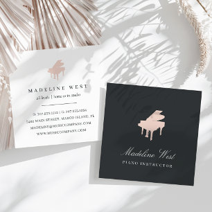 Elegant Blush Pink Piano Instructor Music Teacher Square Business Card
