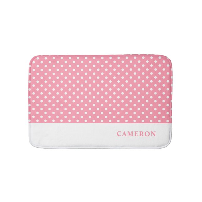 Elegant Blush Pink Polka Dots Personalised  Bath Mat (Front)
