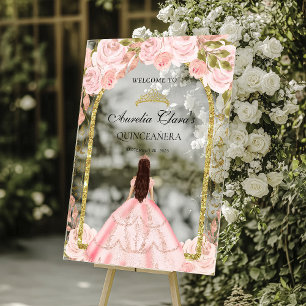 Elegant Blush Pink Princess Floral Quinceañera Acrylic Sign