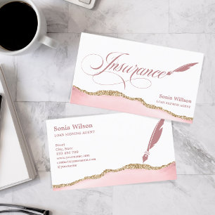 Elegant Blush Pink Professional Insurance Agent Business Card